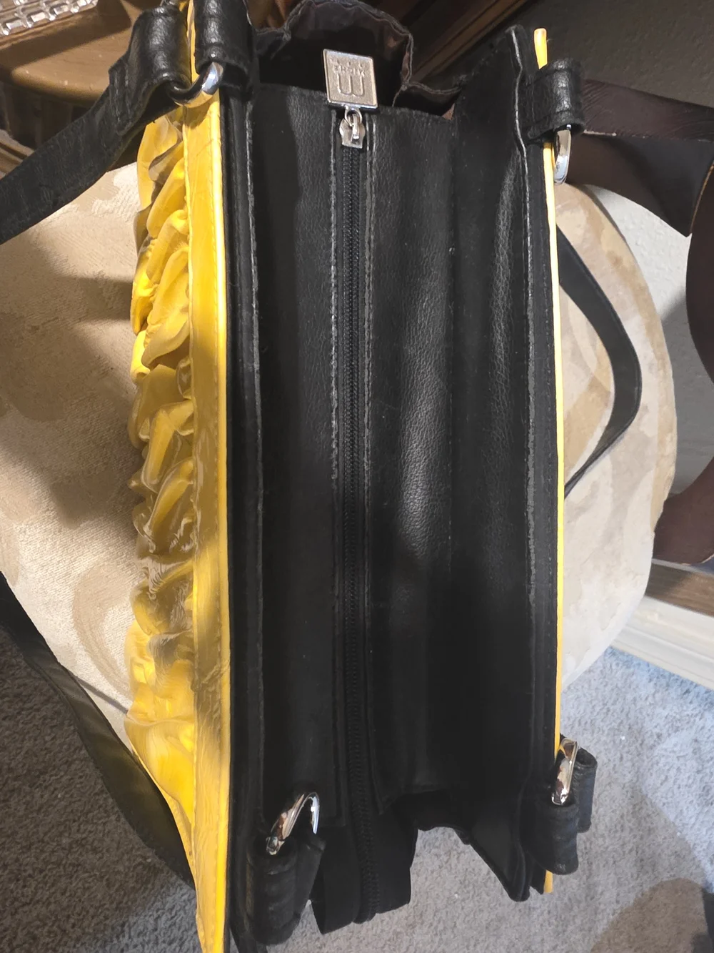 Miche Yellow Gathered Leather Shoulder Bag with Black Strap